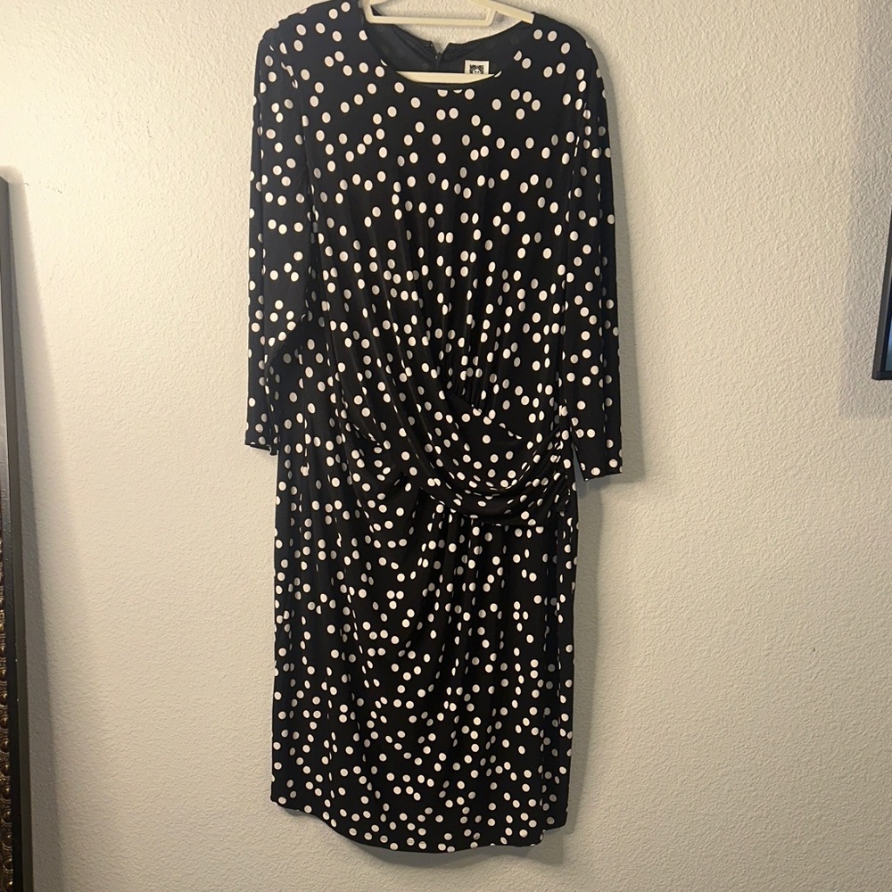 Anne‎ Klein Black Midi Dress with White Dots